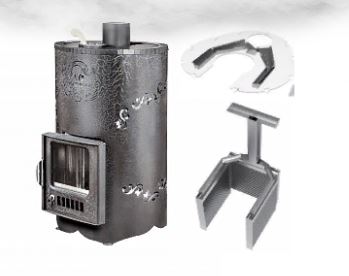 Дровяная печь для бани Ферингер Уют-25 ПФ. В кожухе стандарт, с кассетами и наливным устройством.